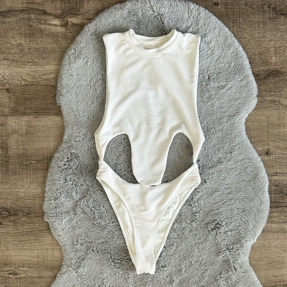 Frankie’s Bikinis Blake Ribbed White One Piece Swimsuit XS
